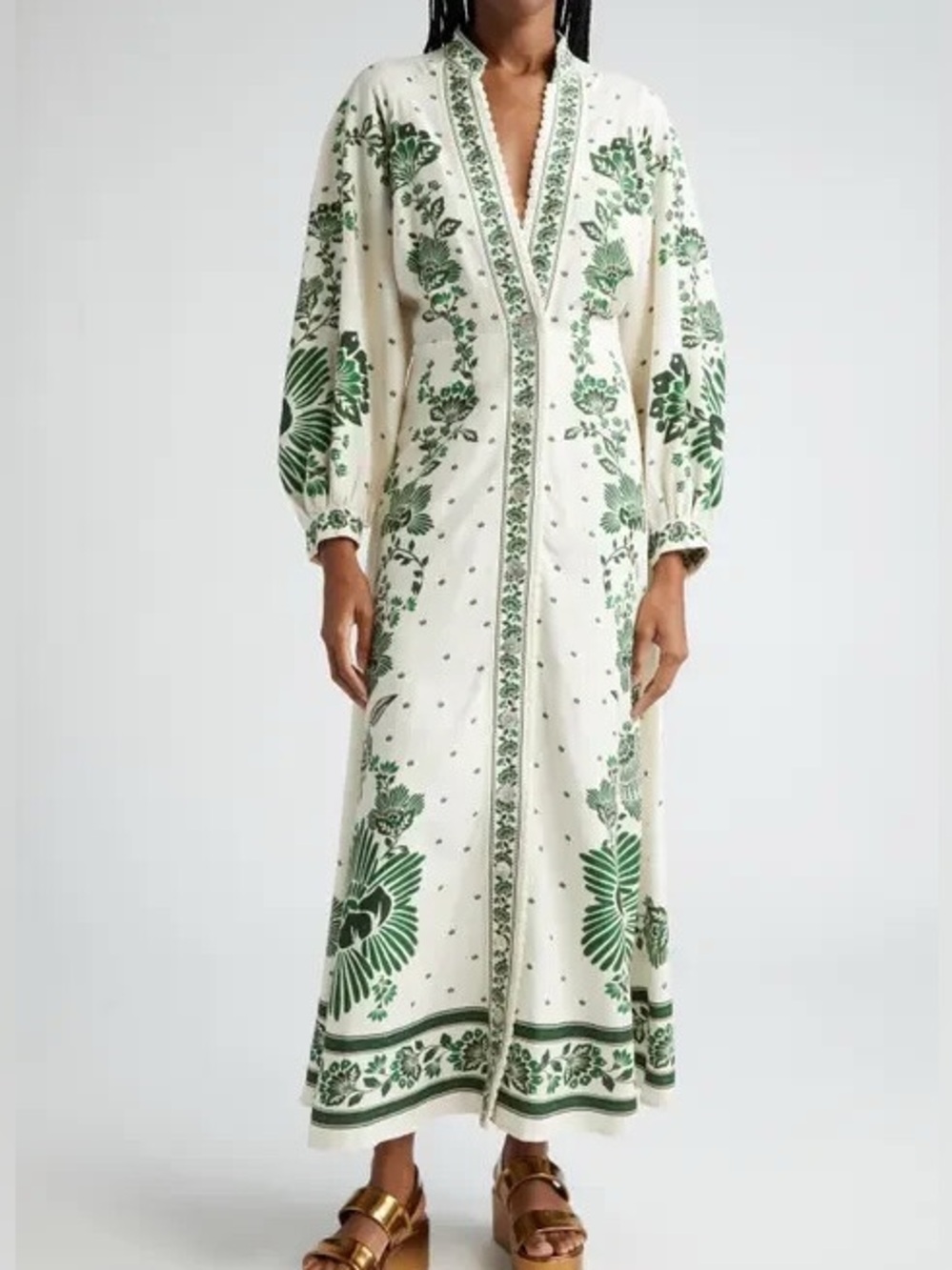 CHRISTIAN LACROIX Linen Blend Green Floral Midi Dress